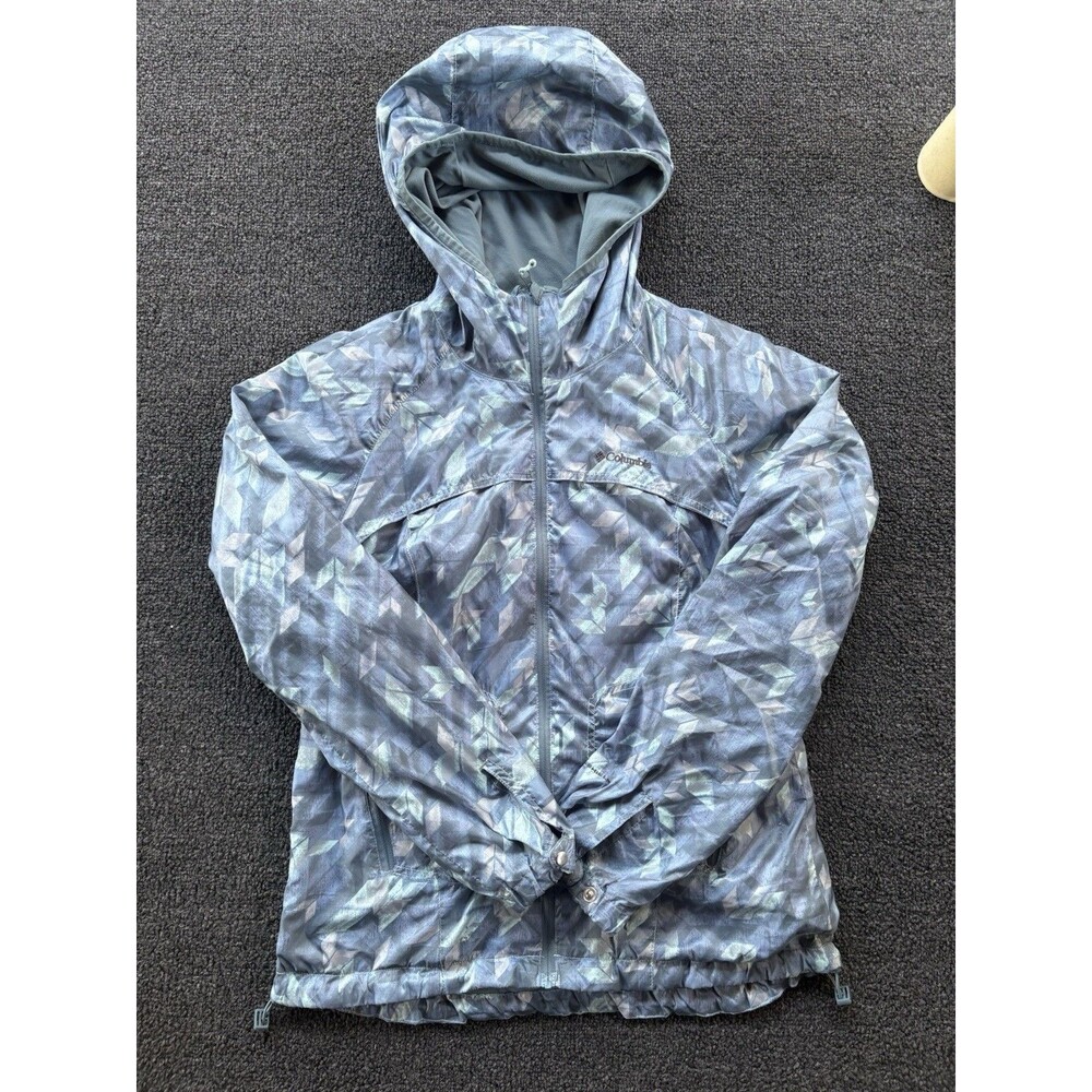 Columbia Sportswear Women’s M Windbreaker Jacket Blue Gray Geometric Print